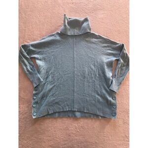 Max Studio Blue 100% 2-Ply Cashmere Turtleneck Sweater Button Side Small